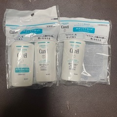 キュレルのボディケアセットとエッシェンシャルのシャンプー、コンディショナーセットとOXYの洗顔料です。の画像