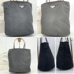 PRADA プラダハンドバッグ トートバッグ 腕掛け テスートナイロン レザー 本革 ブラック 黒 メタルハンドルトライアングル 三角ロゴプレート 白タグ バケツ型 大容量 軽量 通勤 通学 ビジネス レディース メンズ ユニセックスの画像