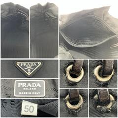 PRADA プラダハンドバッグ トートバッグ 腕掛け テスートナイロン レザー 本革 ブラック 黒 メタルハンドルトライアングル 三角ロゴプレート 白タグ バケツ型 大容量 軽量 通勤 通学 ビジネス レディース メンズ ユニセックスの画像