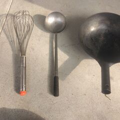 3点売り：中華鍋：おたま、ボールホイッパー：中古良品の画像