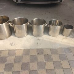 ステンレス寸銅鍋：５点：円形：直経＝３０ｃｍ、２６，２４，２２，１６ｃｍ新品同様：の画像