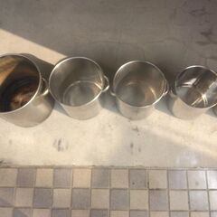 ステンレス寸銅鍋：５点：円形：直経＝３０ｃｍ、２６，２４，２２，１６ｃｍ新品同様：の画像