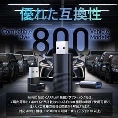 MINIX NEO 無線CarPlayアダプター、2025年最新ワイヤレスCarPlayアダプター、有線 CarPlayをワイヤレス CarPlay に変換、自動接続、プラグアンドプレイ、5.0 Bluetooth & 5G WiFi 搭載で低遅延、i-Phone iOS 10 以降に対応、USB-A&USB-C 付き【技適認証取得済み】の画像