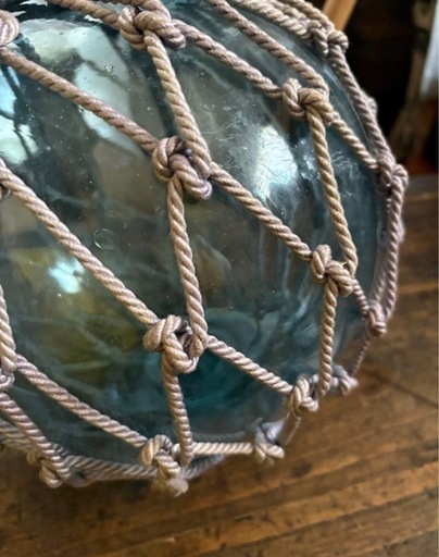 ヴィンテージ特大大きなガラス球浮ガラス オブジェ 緑色 球形ガラス