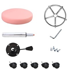 丸キャスター昇降スツール PUレザー フットレスト付き 回転椅子 高さ調節可能チェア S サイズ (ピンク)の画像