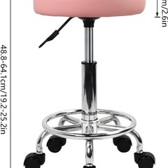 丸キャスター昇降スツール PUレザー フットレスト付き 回転椅子 高さ調節可能チェア S サイズ (ピンク)の画像
