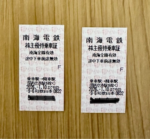 南海電鉄株主優待乗車券② (anya) 和歌山市の新幹線/鉄道切符の中古