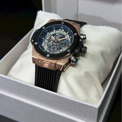 【希少】クロノグラフ スケルトン 腕時計 黒/金の画像