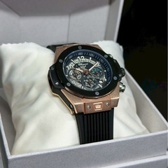 【希少】クロノグラフ スケルトン 腕時計 黒/金の画像