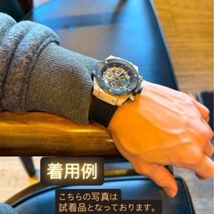 【希少】クロノグラフ スケルトン 腕時計 黒/金の画像