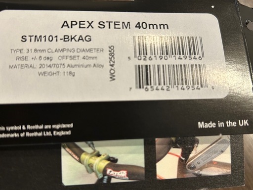 美品 Renthal Apex ステム レンサル 31.8mm/40mm (メケ) 瀬戸口の