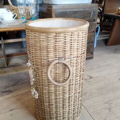 レトロ ラタン 円筒形 ダストボックス バスケット 籐 ごみ箱　/MJ-1331 2Fの画像