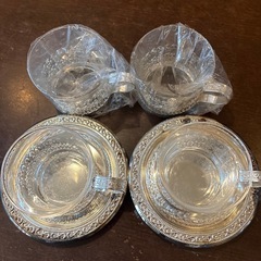 新品難あり　銀仕上げ ティーカップ4客・ソーサー２点セット　昭和レトロ純喫茶の画像