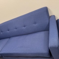 【美品】ソファ　オットマン付き　3人掛け　カウチソファ　ローソファ　ブルーの画像