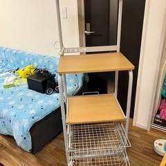 キャスター付き 2段キッチンラック（ナチュラル）の画像