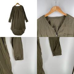 loungedress ラウンジドレス 長袖シャツ コットン カーキ レディース F【古着】【中古】の画像