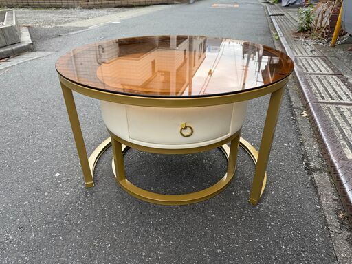 739）￥8800ガラステーブル円卓 (ショップ3R) 西新宿のソファ《2人