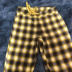 Lサイズ　UNIQLO チェック　黄色　パンツ　ニット　起毛の画像
