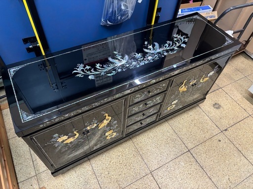 螺鈿細工 花鳥図 サイドボード 漆黒塗 キャビネット 高級家具