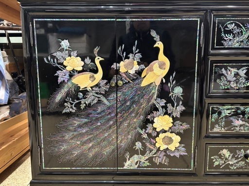 螺鈿細工 花鳥図 サイドボード 漆黒塗 キャビネット 高級家具