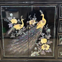 螺鈿細工 花鳥図 サイドボード 漆黒塗 キャビネット 高級家具の画像