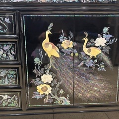 螺鈿細工 花鳥図 サイドボード 漆黒塗 キャビネット 高級家具の画像