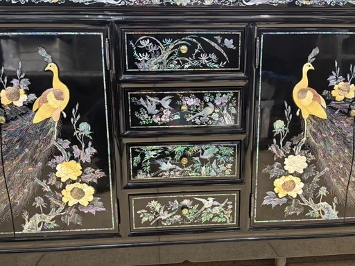 螺鈿細工 花鳥図 サイドボード 漆黒塗 キャビネット 高級家具