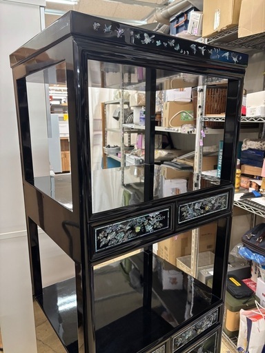 黒漆 中国美術 花鳥図 真鍮金具 飾り棚/キャビネット 黒漆 中国美術 花鳥図 真鍮金具 飾り棚/キャビネット 黒漆 中国美術 花鳥図