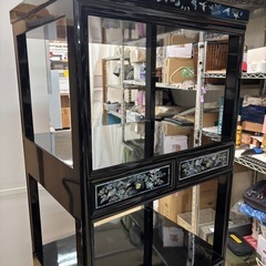 高級家具 漆黒塗 花鳥図 キャビネット シェルフ オープン 螺鈿細工の画像