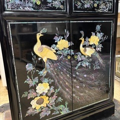 高級家具 漆黒塗 花鳥図 キャビネット シェルフ オープン 螺鈿細工の画像