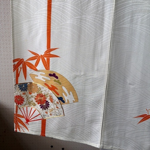 竹、扇子柄、着物素材リメイク暖簾のれん横〜129–丈〜93! (俺の宝物