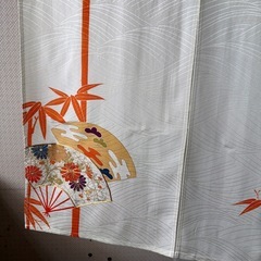 竹、扇子柄、着物素材リメイク暖簾のれん　横〜129–丈〜93!
の画像