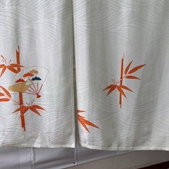 竹、扇子柄、着物素材リメイク暖簾のれん　横〜129–丈〜93!
の画像