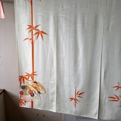 竹、扇子柄、着物素材リメイク暖簾のれん　横〜129–丈〜93!
の画像