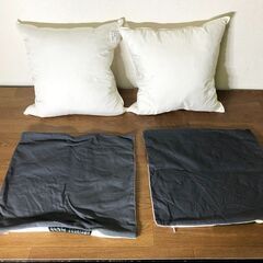 リーフ柄刺繍クッションカバー 2個セット フェザーヌード背当クッション3 ニトリ再生羽毛混 正方形45×45cm 展示品・アウトレットの画像