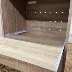 ジャングルジャングル貝塚店　レンジ台　レンジラック　キッチンラック　コンセント付き　木目　扉プッシュオープン　中古　リユース　貝塚市　二色浜の画像