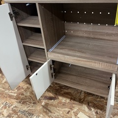 ジャングルジャングル貝塚店　レンジ台　レンジラック　キッチンラック　コンセント付き　木目　扉プッシュオープン　中古　リユース　貝塚市　二色浜の画像