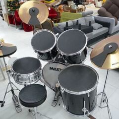現状品 MAXTONE ドラムセット スティック・イス・消音パッド(バスドラム用は欠品)付き 打楽器 ドラム ビギナー向き 苫小牧西店の画像
