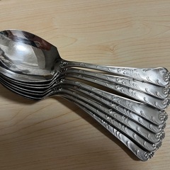 大きいスプーン、銀色、柄あり、8本の画像