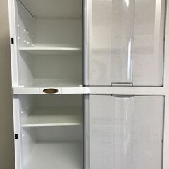 ６段 収納ケース  スリムタイプ  引き出し式＆開き式  下段2段／深さ有り プラスチック  ホワイト  キッチン用  バス用  小物入れ  収納  の画像