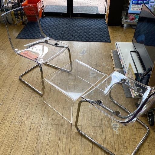 ?特価品?IKEA テーブル チェア 3点セット 応接家具 ローテーブル　アクリル 透明 オシャレ　No.2781 NH 　