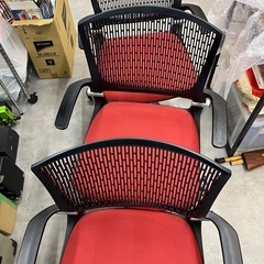 【美品・3脚セット】オカムラ グラータ ミーティングチェア 赤 キャスター付 オフィスチェア の画像