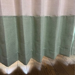 ツートン遮光カーテン 幅125×丈195cm 2枚組 ベージュ×緑ボトム の画像