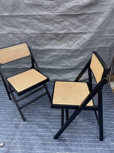 Art of black】折りたたみ式ラタンチェア ビンテージ風 (De) 鶴川の