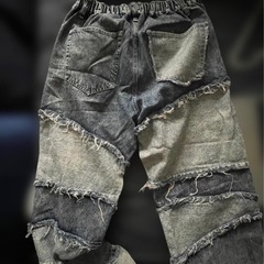 Beno パッチワークデザイン グレー系デニムパンツ Mの画像