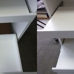 未使用/新品　訳あり特価　リメイクDIY素材に　国産 レンジボード 完成品 食器棚 カウンター キッチン収納 スライド棚 大型レンジ対応 大川家具　アウトレットの画像