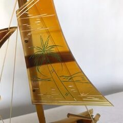 【美品】水牛の角 帆船 置物 カウホーン工芸品 彫刻 飾り 30×25cmの画像