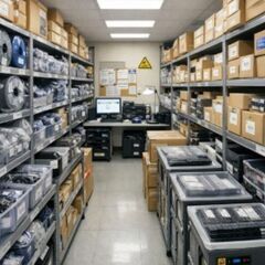 半導体商社のオフィス内倉庫で　半導体・電子部品　の　開梱・検品・梱包　作業の画像