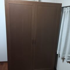 木製 両開き洋服タンス ハンガーラック付きの画像