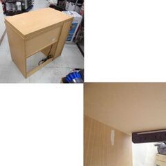 現状品 木製 デスク 机 幅124×奥行44×高73㎝ ナチュラルカラー コンセント・収納棚あり 苫小牧西店の画像